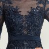 Formal & Evening | Trumpet/Mermaid Boat Neck Illusion Sweep Train Lace Jersey Evening Dress With Sequins Dark Navy – Womens