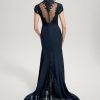 Formal & Evening | Trumpet/Mermaid High Neck Illusion Sweep Train Lace Chiffon Evening Dress With Sequins Dark Navy – Womens