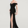 Formal & Evening | Trumpet/Mermaid Off the Shoulder Sweep Train Velvet Evening Dress Black – Womens