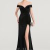 Formal & Evening | Trumpet/Mermaid Off the Shoulder Sweep Train Velvet Evening Dress Black – Womens