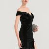 Formal & Evening | Trumpet/Mermaid Off the Shoulder Sweep Train Velvet Evening Dress Black – Womens