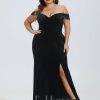 Formal & Evening | Trumpet/Mermaid Off the Shoulder Sweep Train Velvet Evening Dress Black – Womens