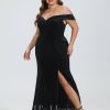 Formal & Evening | Trumpet/Mermaid Off the Shoulder Sweep Train Velvet Evening Dress Black – Womens