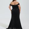 Formal & Evening | Trumpet/Mermaid Off the Shoulder Sweep Train Velvet Evening Dress Black – Womens