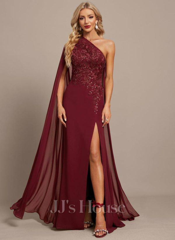 Formal & Evening | Trumpet/Mermaid One Shoulder Floor-Length Lace Chiffon Evening Dress With Sequins As Picture – Womens