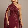 Formal & Evening | Trumpet/Mermaid One Shoulder Floor-Length Lace Chiffon Evening Dress With Sequins As Picture – Womens