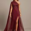 Formal & Evening | Trumpet/Mermaid One Shoulder Floor-Length Lace Chiffon Evening Dress With Sequins As Picture – Womens