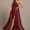 Formal & Evening | Trumpet/Mermaid One Shoulder Floor-Length Lace Chiffon Evening Dress With Sequins As Picture – Womens