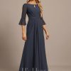 Formal & Evening | Trumpet/Mermaid Scoop Floor-Length Chiffon Evening Dress With Pleated Beading Sequins As Picture – Womens