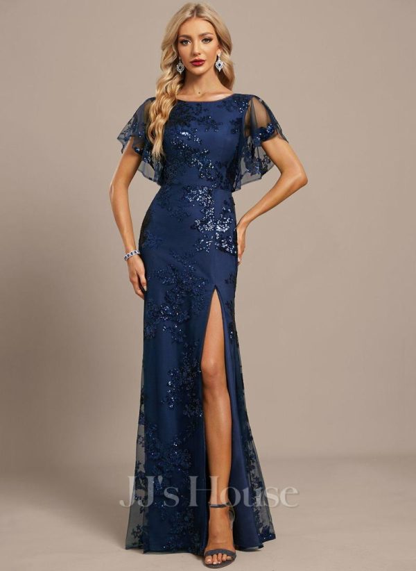 Formal & Evening | Trumpet/Mermaid Scoop Floor-Length Lace Sequin Evening Dress Navy Blue – Womens