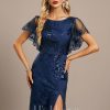 Formal & Evening | Trumpet/Mermaid Scoop Floor-Length Lace Sequin Evening Dress Navy Blue – Womens