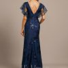 Formal & Evening | Trumpet/Mermaid Scoop Floor-Length Lace Sequin Evening Dress Navy Blue – Womens