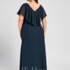 Formal & Evening | Trumpet/Mermaid V-Neck Floor-Length Chiffon Evening Dress With Cascading Ruffles Dark Navy – Womens