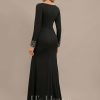 Formal & Evening | Trumpet/Mermaid V-Neck Floor-Length Jersey Evening Dress With Pleated Appliques Lace Black – Womens