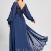 Formal & Evening | Trumpet/Mermaid V-Neck Floor-Length Lace Chiffon Evening Dress With Sequins Navy Blue – Womens