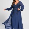 Formal & Evening | Trumpet/Mermaid V-Neck Floor-Length Lace Chiffon Evening Dress With Sequins Navy Blue – Womens