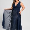 Formal & Evening | Trumpet/Mermaid V-Neck Floor-Length Lace Sequin Chiffon Evening Dress With Pleated As Picture – Womens