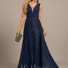 Formal & Evening | Trumpet/Mermaid V-Neck Floor-Length Lace Sequin Chiffon Evening Dress With Pleated As Picture – Womens