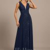 Formal & Evening | Trumpet/Mermaid V-Neck Floor-Length Lace Sequin Chiffon Evening Dress With Pleated As Picture – Womens