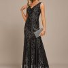 Formal & Evening | Trumpet/Mermaid V-Neck Floor-Length Sequin Chiffon Evening Dress Black – Womens