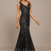 Formal & Evening | Trumpet/Mermaid V-Neck Floor-Length Sequin Chiffon Evening Dress Black – Womens