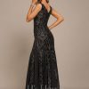 Formal & Evening | Trumpet/Mermaid V-Neck Floor-Length Sequin Chiffon Evening Dress Black – Womens