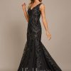 Formal & Evening | Trumpet/Mermaid V-Neck Floor-Length Sequin Chiffon Evening Dress Black – Womens