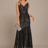 Formal & Evening | Trumpet/Mermaid V-Neck Floor-Length Sequin Chiffon Evening Dress Black – Womens