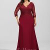 Formal & Evening | Trumpet/Mermaid V-Neck Sweep Train Lace Chiffon Evening Dress With Sequins Burgundy – Womens