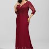 Formal & Evening | Trumpet/Mermaid V-Neck Sweep Train Lace Chiffon Evening Dress With Sequins Burgundy – Womens