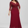 Formal & Evening | Trumpet/Mermaid V-Neck Sweep Train Lace Chiffon Evening Dress With Sequins Burgundy – Womens