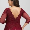 Formal & Evening | Trumpet/Mermaid V-Neck Sweep Train Lace Chiffon Evening Dress With Sequins Burgundy – Womens