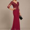 Formal & Evening | Trumpet/Mermaid V-Neck Sweep Train Lace Chiffon Evening Dress With Sequins Burgundy – Womens