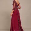 Formal & Evening | Trumpet/Mermaid V-Neck Sweep Train Lace Chiffon Evening Dress With Sequins Burgundy – Womens