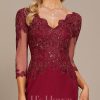 Formal & Evening | Trumpet/Mermaid V-Neck Sweep Train Lace Chiffon Evening Dress With Sequins Burgundy – Womens