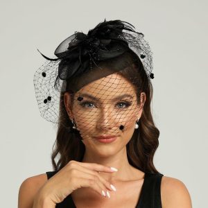 Hats | Elegant Flower/Tulle/Faux Feather Fascinators Mesh Tea Party/Cocktail/Kentucky Derby Hats With Clip Black – Girls