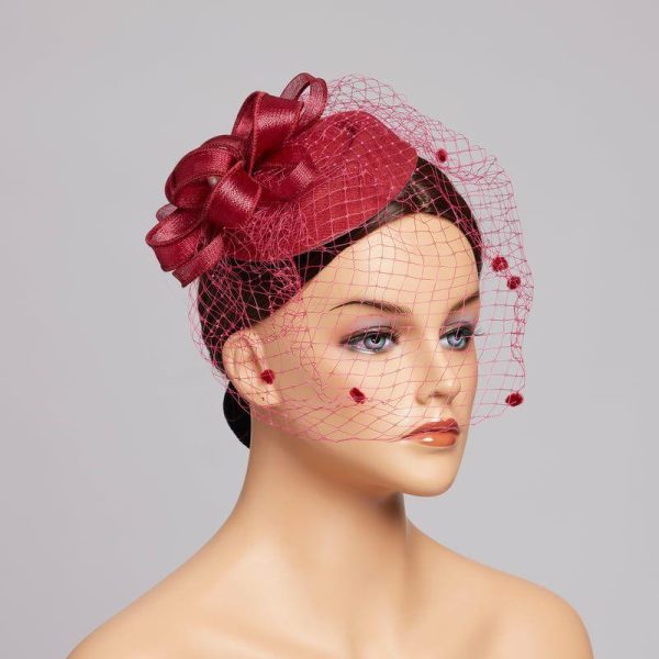 Hats | Imitation Pearls/Veil Mesh Kentucky Derby Fascinators With Clip Burgundy – Girls