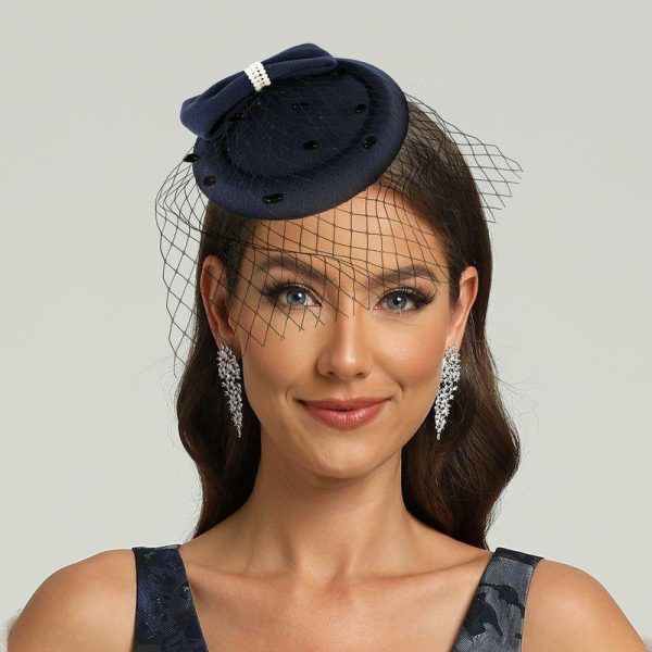 Hats | Vintage Bowknot/Veil Mesh Tea Party/Cocktail/Kentucky Derby Pillbox Hats/Fascinators With Clip Dark Navy – Girls