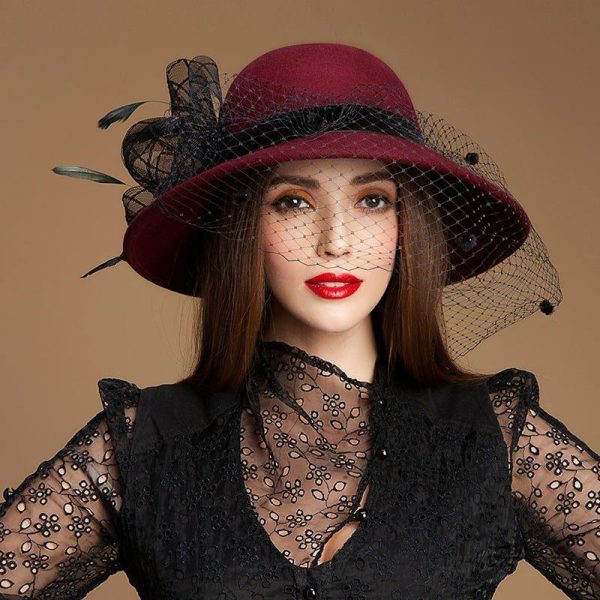 Hats | Women’s Classic Faux Feather Casual/Wedding Church Hats Burgundy – Girls