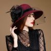 Hats | Women’s Classic Faux Feather Casual/Wedding Church Hats Burgundy – Girls