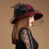 Hats | Women’s Classic Faux Feather Casual/Wedding Church Hats Burgundy – Girls