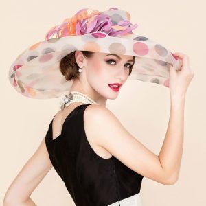 Hats | Women’s Colorful/Wide Brim Polka Dot Organza Wedding/Kentucky Derby Church Hats Pink – Girls