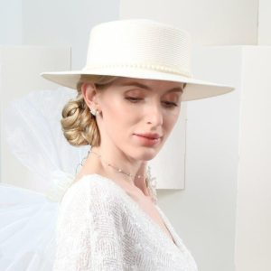 Hats | Women’s Elegant Imitation Pearls Wedding/Ladies Day Sun Hats/Church Hats/Straw Hats Beige – Girls