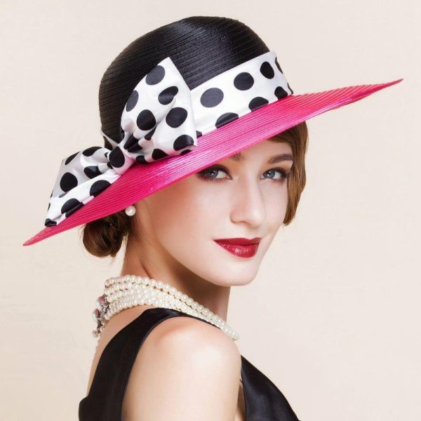 Hats | Women’s Elegant/Wide Brim Bowknot/Polka Dot Wedding/Kentucky Derby Church Hats Black – Girls