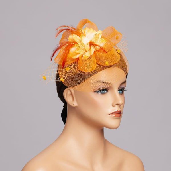 Hats | Women’s Mesh With Faux Feather Kentucky Derby Fascinators With Clip Orange – Girls