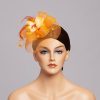 Hats | Women’s Mesh With Faux Feather Kentucky Derby Fascinators With Clip Orange – Girls