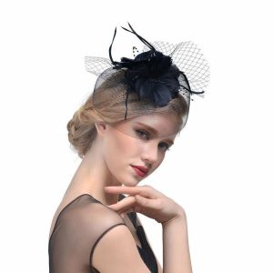 Hats | Women’s Mesh With Faux Feather/Flower Kentucky Derby Fascinators With Clip/Headband Black – Girls