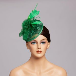 Hats | Women’s Mesh With Faux Feather/Lace Kentucky Derby Fascinators With Clip Green – Girls