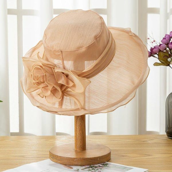 Hats | Women’s Packable Summer Organza Flower Holiday Sun Church Hats Khaki – Girls