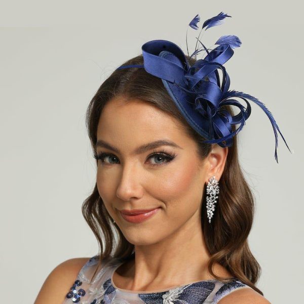 Hats | Women’s Polyester/Satin With Faux Feather Kentucky Derby Fascinators With Headband Dark Blue – Girls